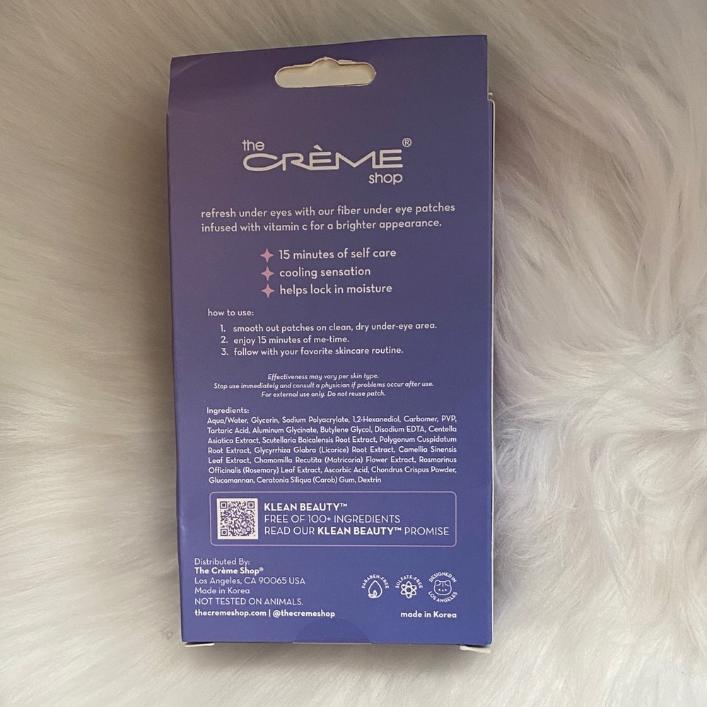 The Crème Shop  Fiber Under Eye Patches - Brightening Vitamin C -NIB - Picture 2 of 2